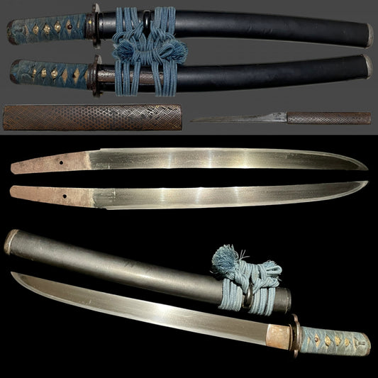 Hirazukuri 平造り Heavy Wakizashi with Kozuka, Wide and Thick blade, Edo period mumei