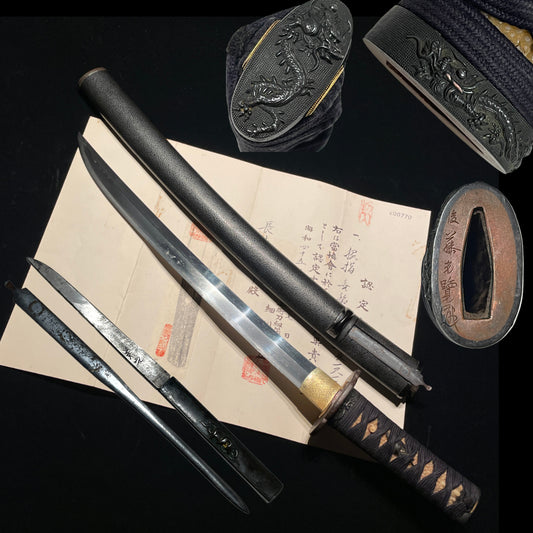 KOTO Mihara Wakizashi, SDragon Fuchikashira, with KOZUKA KOGAI, Muromachi period