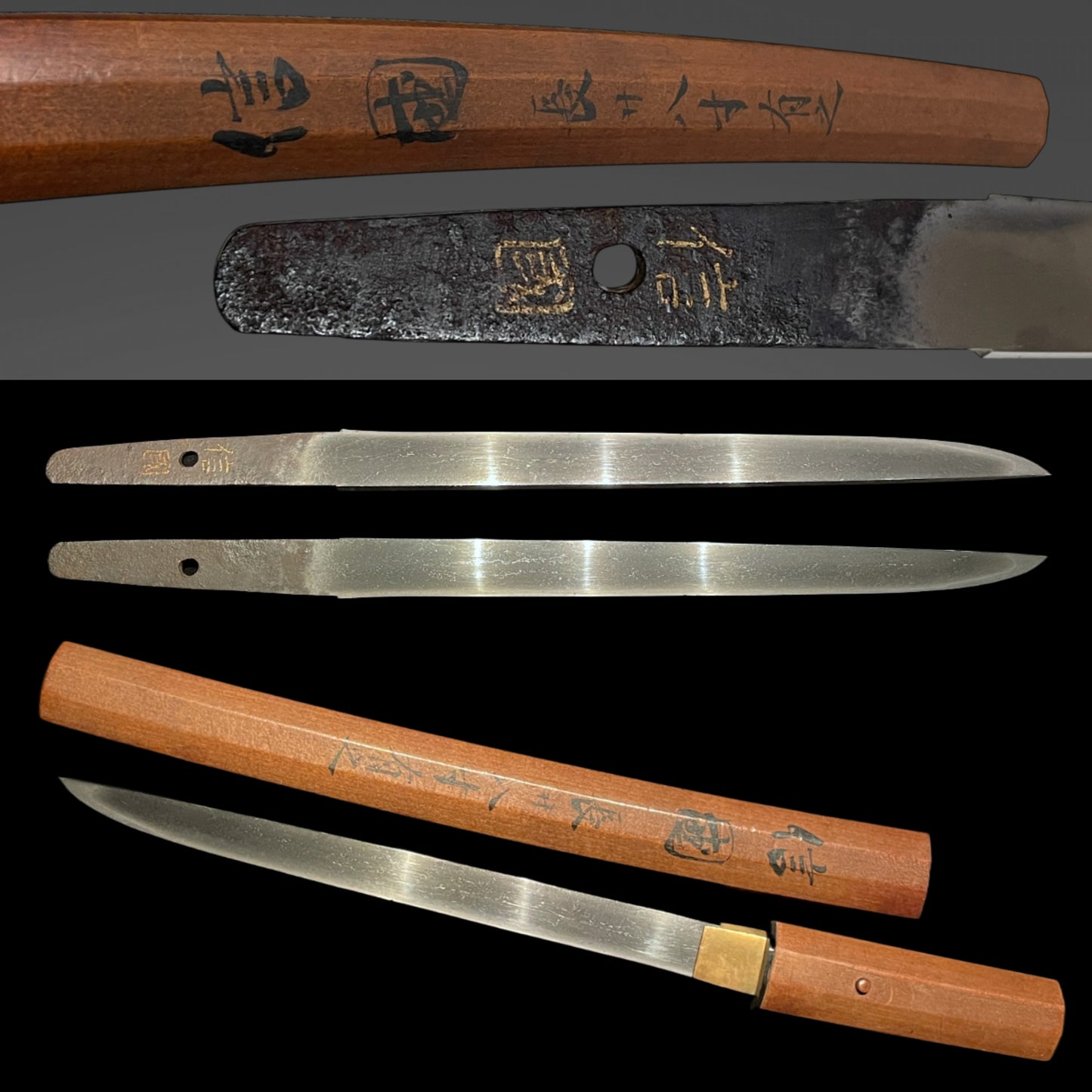 Nobukuni 信國 signed TANTO, Inlaid signature 象嵌銘, Sayagaki 鞘書, Muromachi period