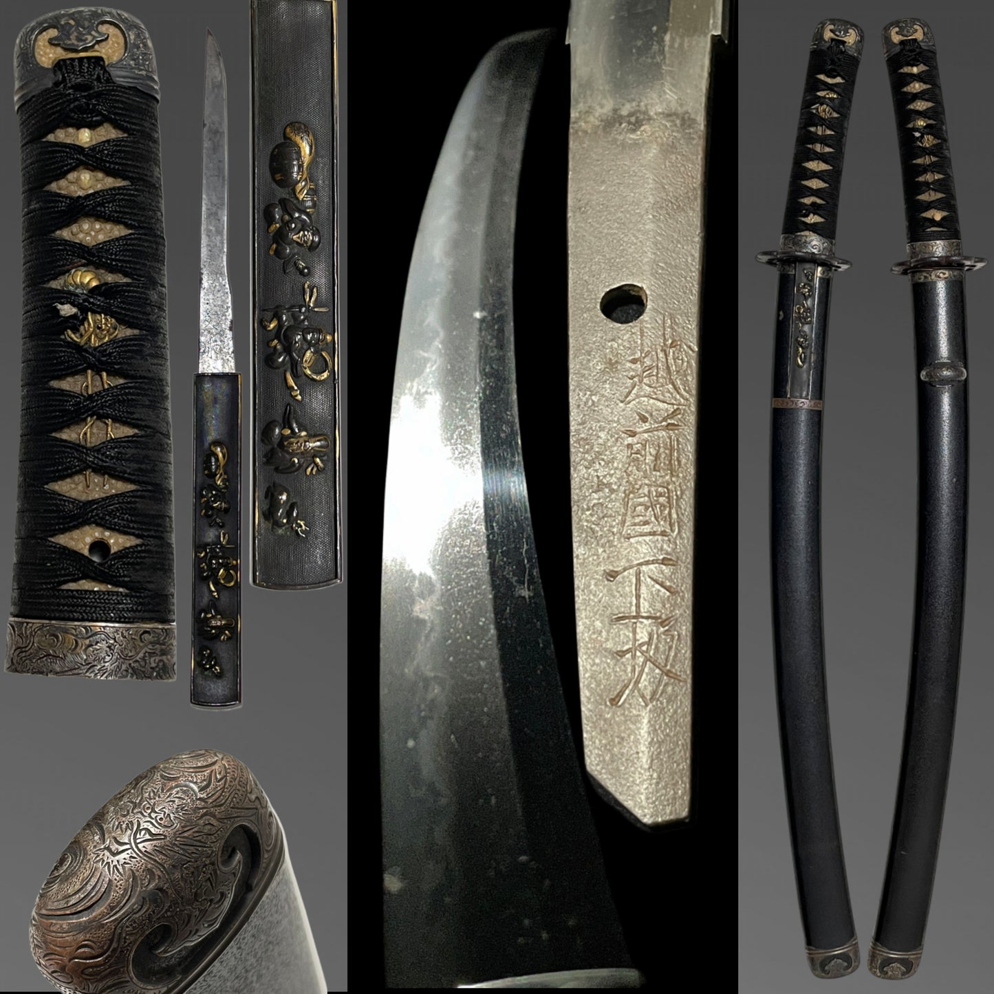 Dragon Fittings, Handachi Koshirae Waizashi, Echizenkoku Shimosaka 越前国下坂 signed