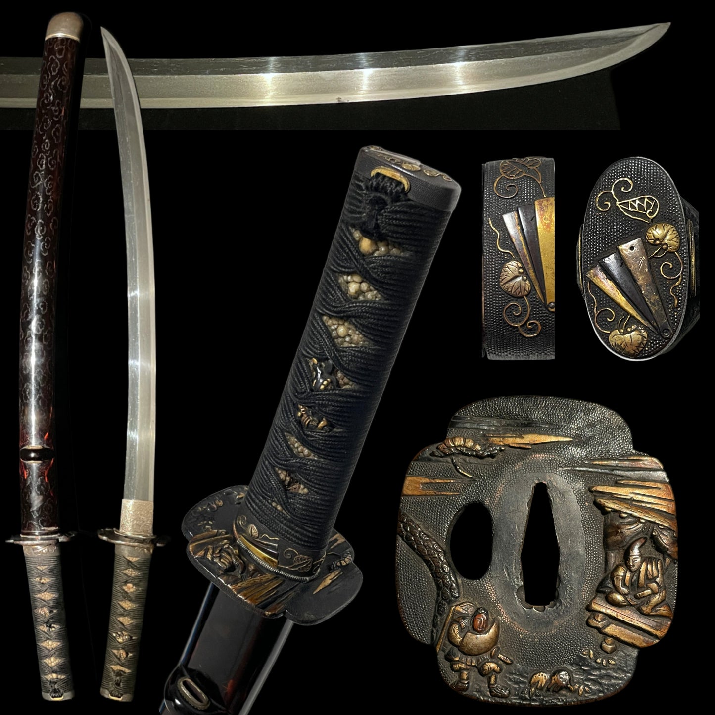 NAGAMAKI-NAOSHI 長巻直 Wakizashi, Ornate Mountings Koshirae, with Kozuka