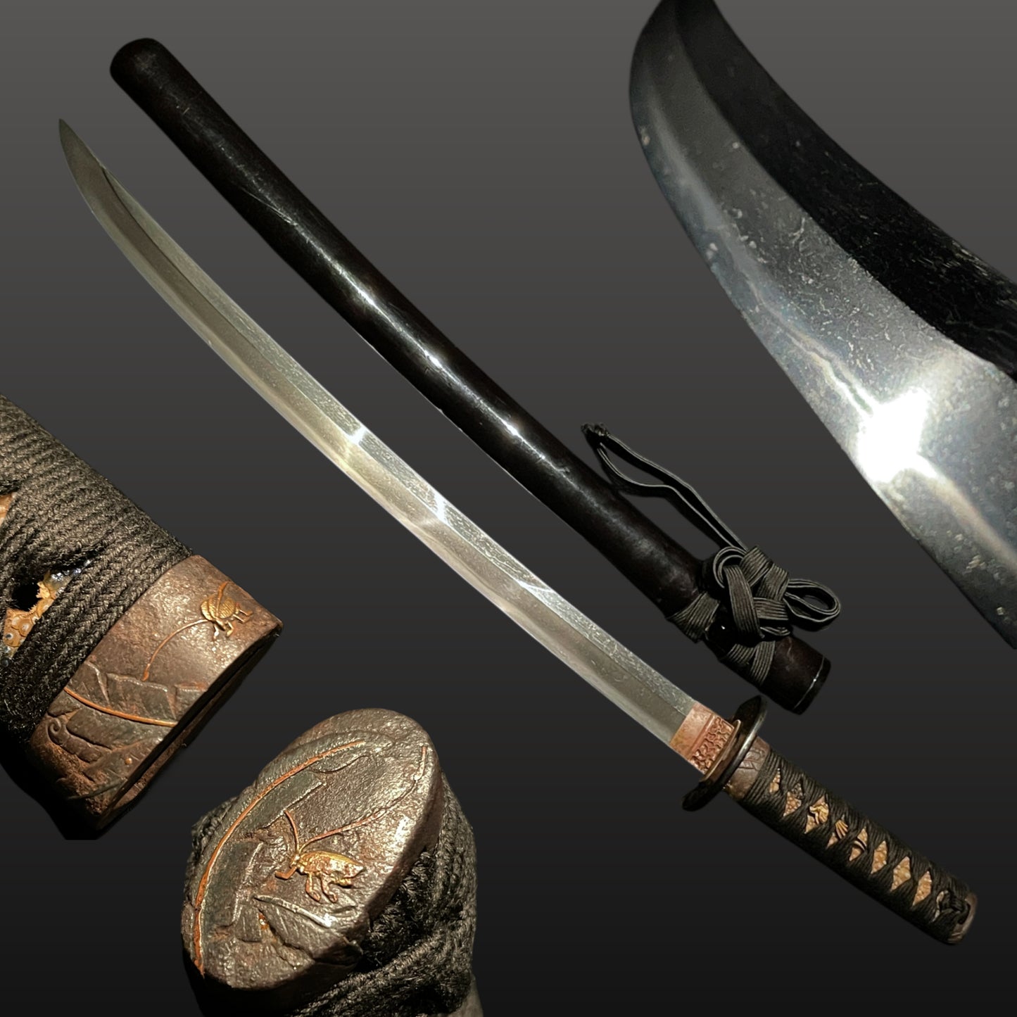 Bell cricket Fuchikashira 鈴虫縁頭, Shobuzukuri Long WAKIZASHI, Edo period mumei