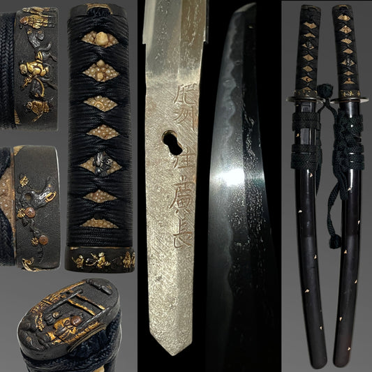 Hishuju Hironaga 肥州住廣長 signed Wakizashi, Ishimochiishi Saya 石首魚石鞘, Edo period