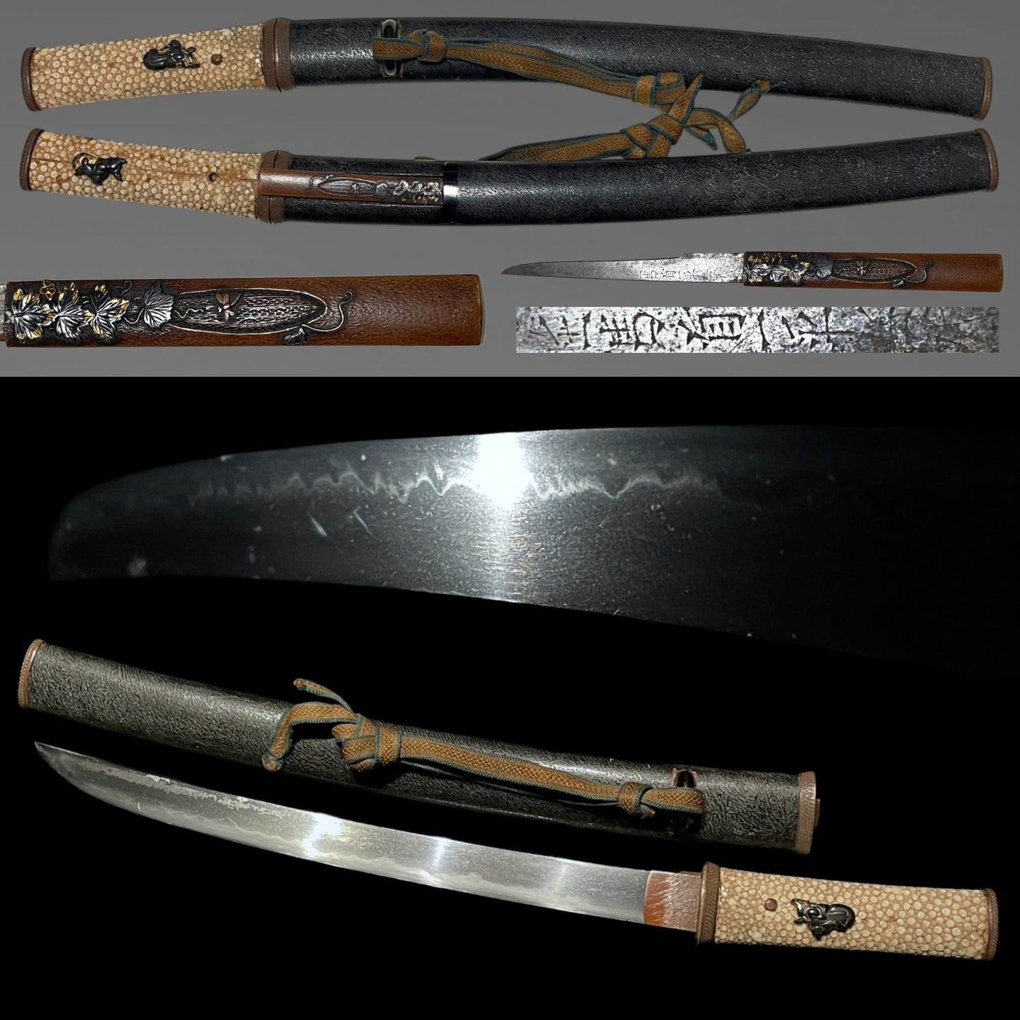 Sukesada 祐定 signed Aikuchi Koshirae Sunnobi-TANTO, Copper Fittings with Kozuka