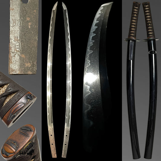 Amazing Hamon Sukezane 助真 signed Wakizashi, Copper Fuchikashira, Edo period