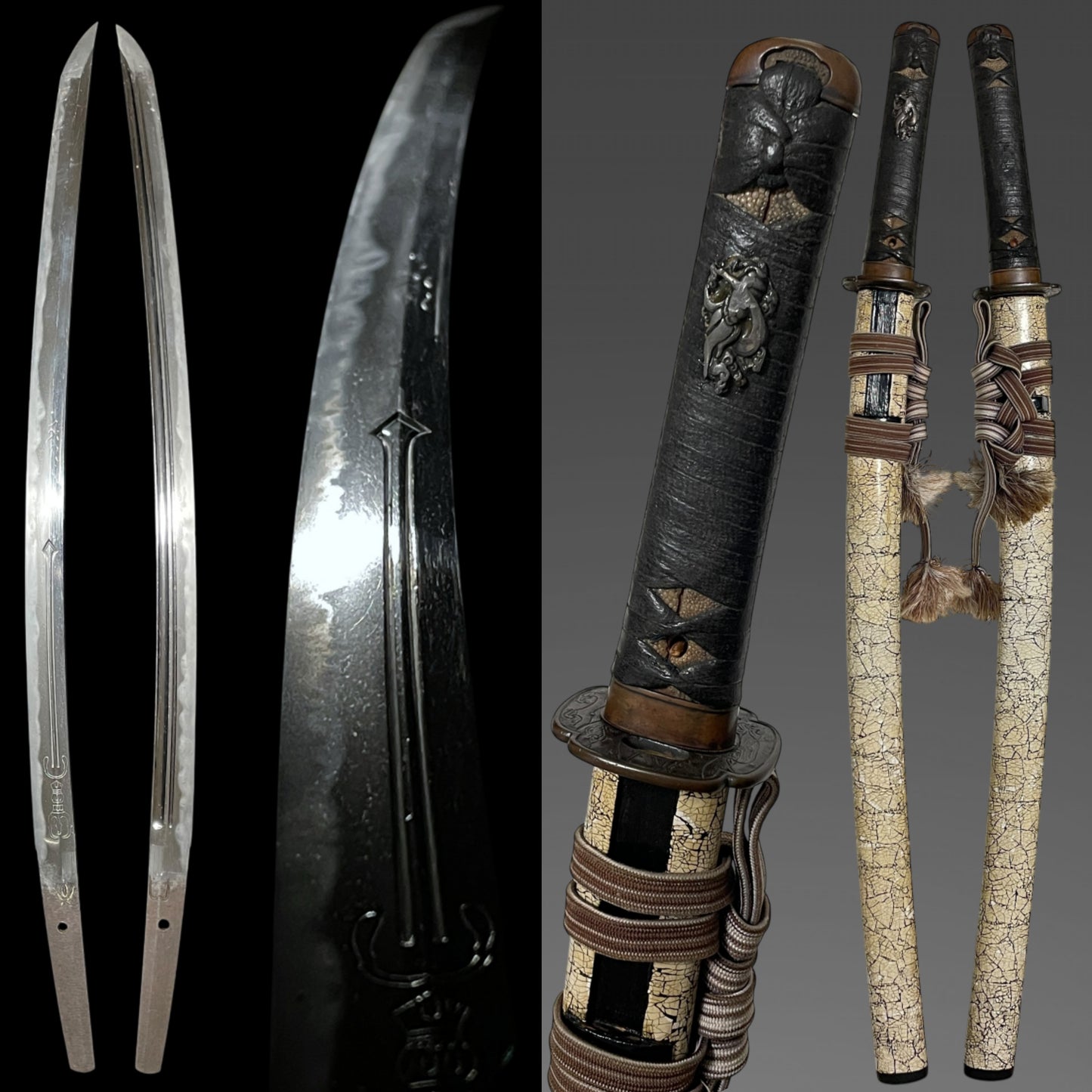 Rankaku-Saya 卵殻鞘, HORIMONO 彫物 Wakizashi, Yamagane Tsuba, Edo period mumei