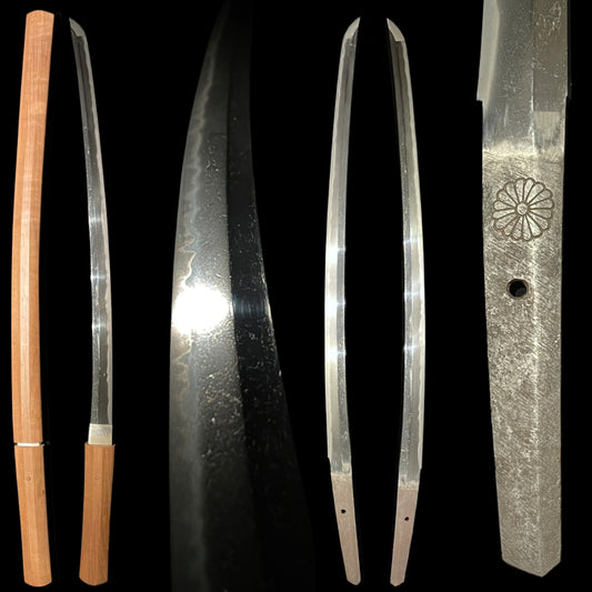 KIKUMON 菊紋 Chrysanthemum crest Long Wakizashi, Wide and Thick blade, Edo period