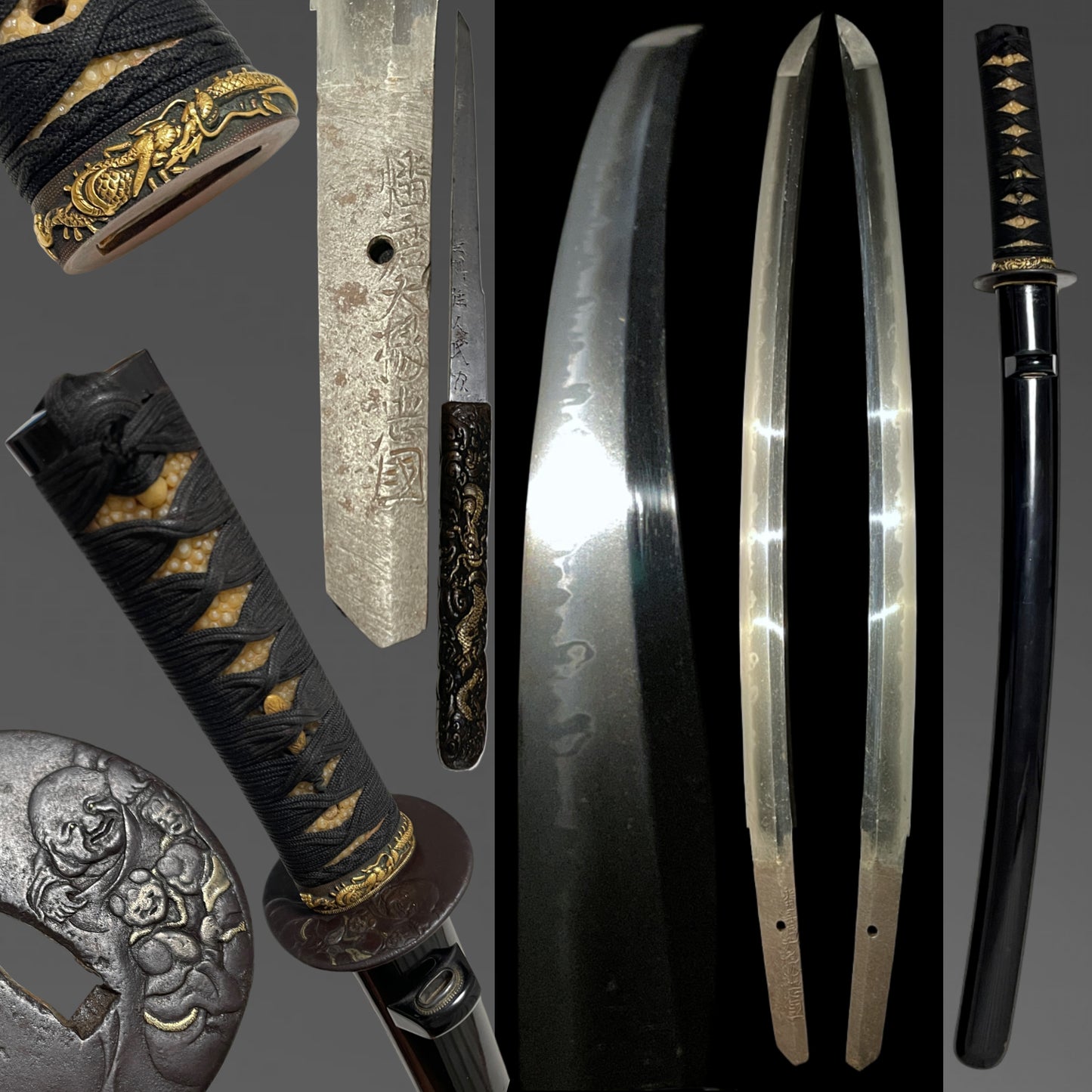 Harimadaijo Tadakuni 播磨大掾忠國 signed Wakizashi, Dragon Fuchi, Hotei Tsuba, Edo period