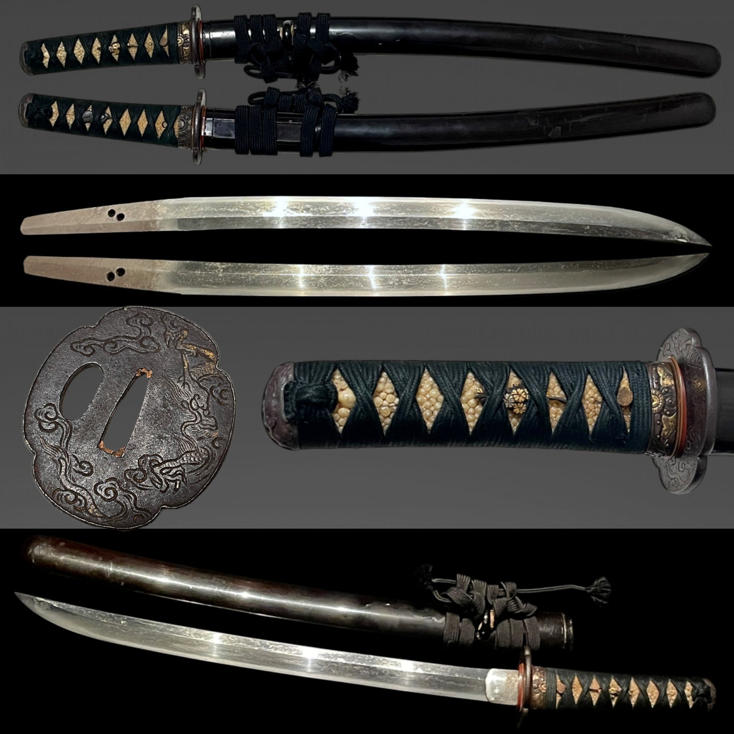 Dragon Tsuba, Shobuzukuri Wakizashi, Muromachi period mumei