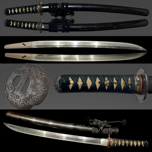 Dragon Tsuba, Shobuzukuri Wakizashi, Muromachi period mumei