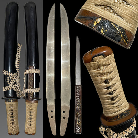 Onishoki 鬼鍾馗 Fuchikashira, Copper Fittings TANTO, with Kozuka, Muromachi period