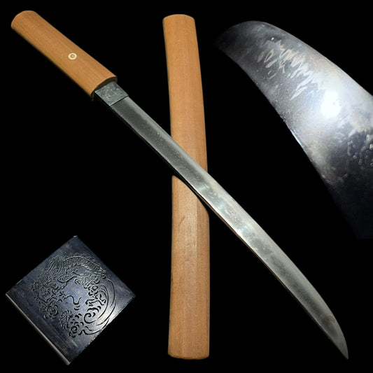 HITATSURA 皆焼 Hirazukuri Wakizashi, Dragon Habaki, Muromachi period mumei