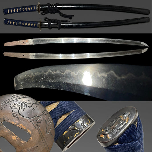 Long Wakizashi, Copper Tsuba, Shibuichi Fuchikashira, Edo period mumei