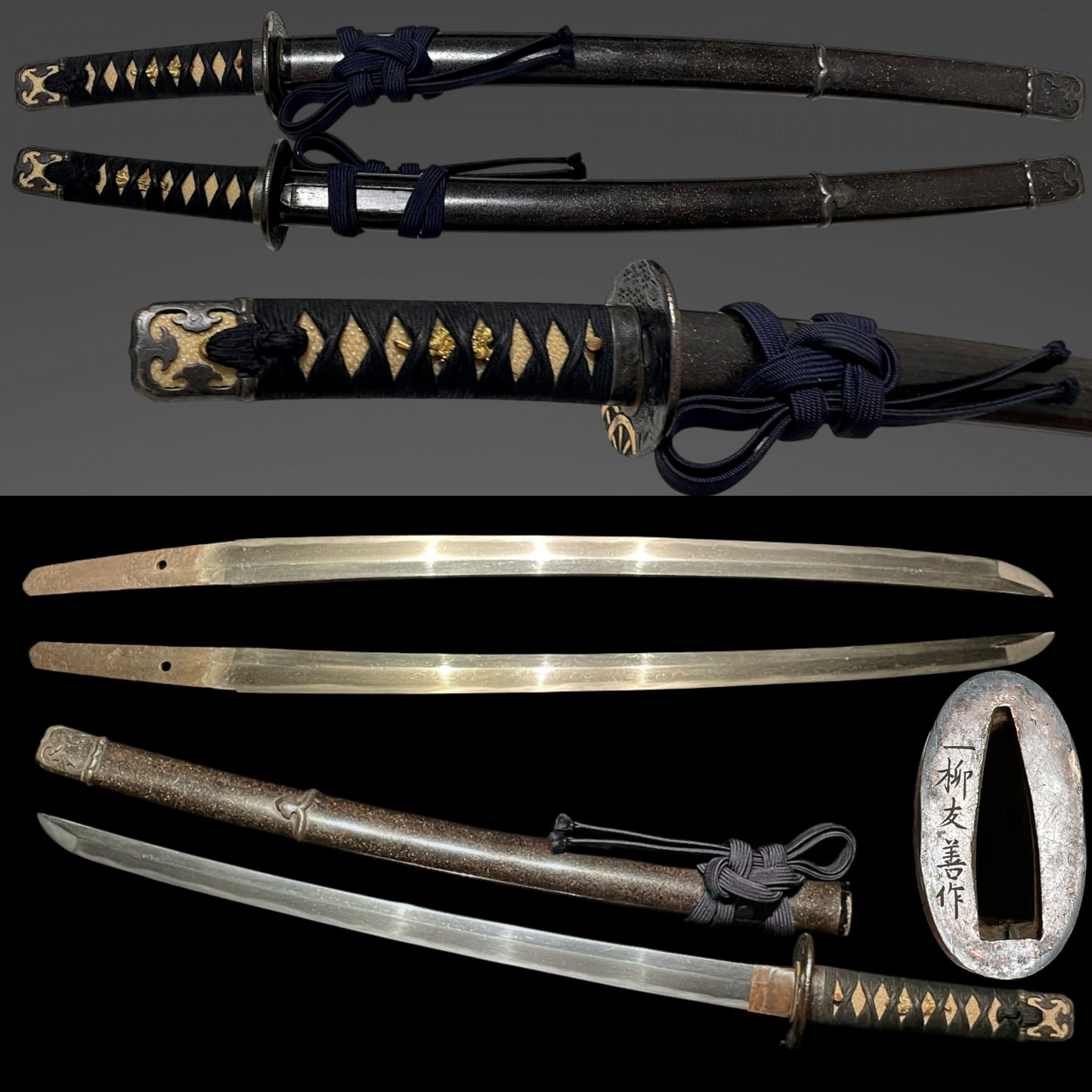 Ichiryu Tomoyoshi 一柳友善 signed Fuchi, Handachi-Koshirae 半太刀拵 Wakizashi, Edo period mumei
