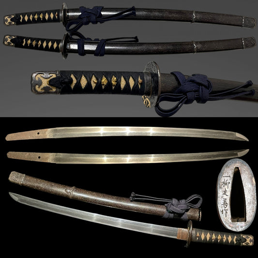 Ichiryu Tomoyoshi 一柳友善 signed Fuchi, Handachi-Koshirae 半太刀拵 Wakizashi, Edo period mumei