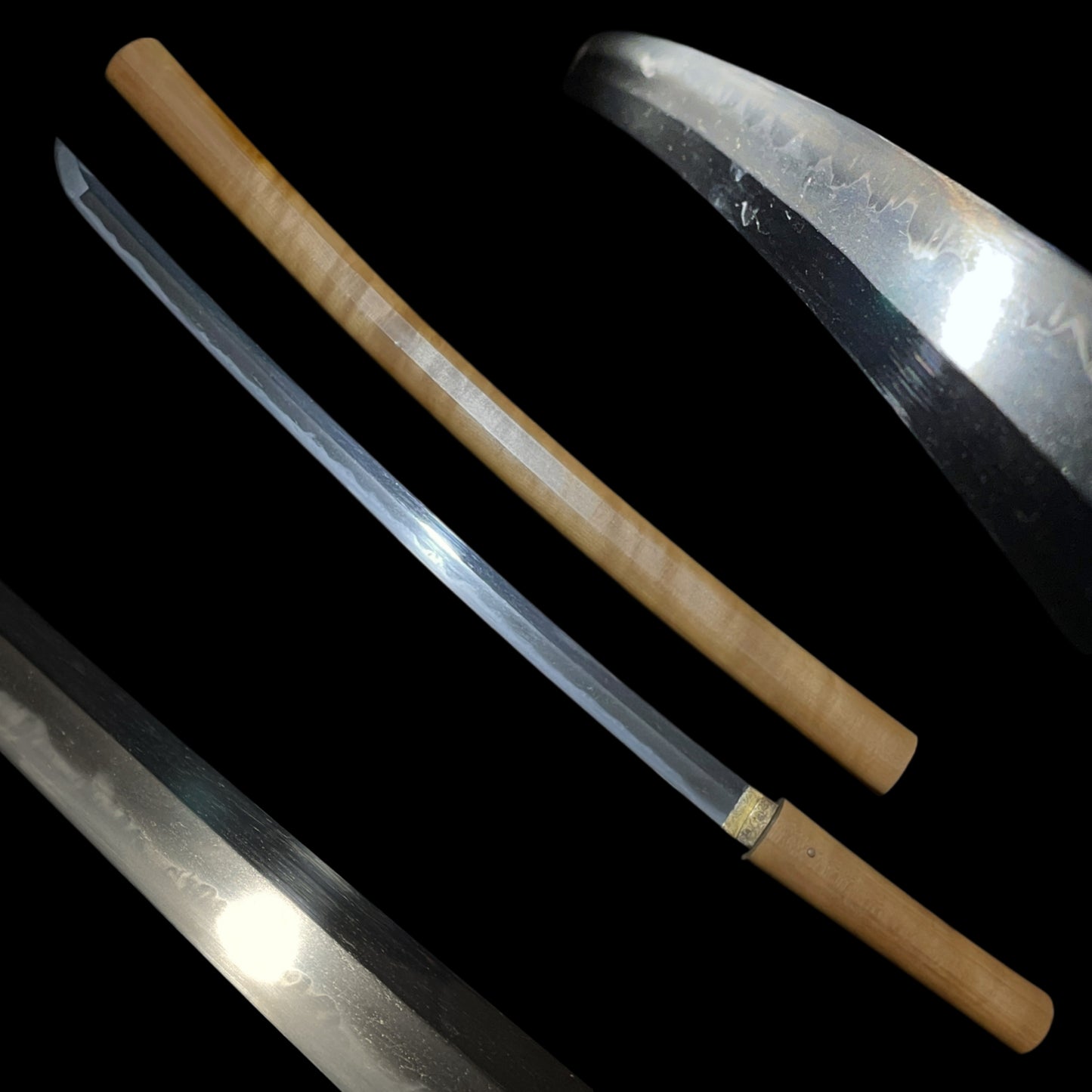 Long Wakizashi in Shirasaya, 虎目鞘 装飾巾木, Edo period mumei