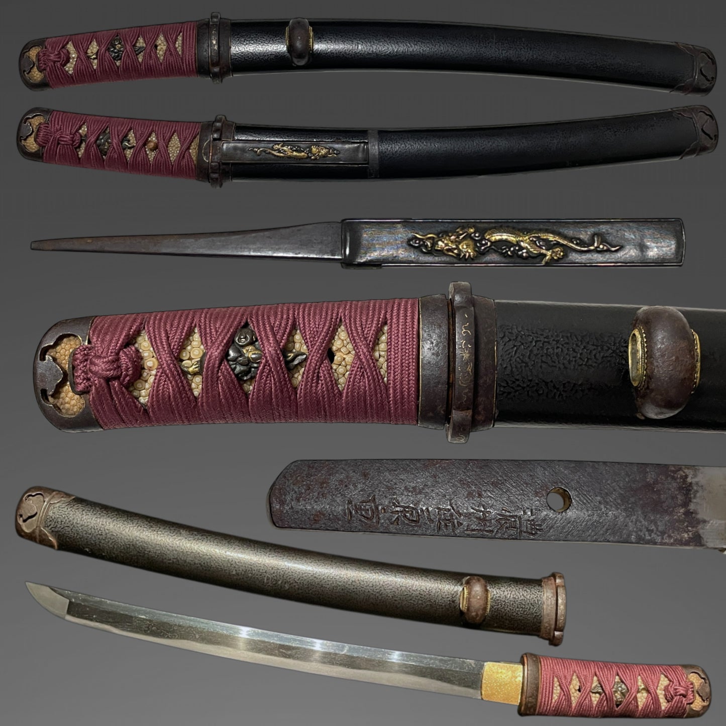 Noshusekiju Kaneshige 濃州住兼重 signed TANTO, Iron Fittings Koshirae, Dragon Kozuka