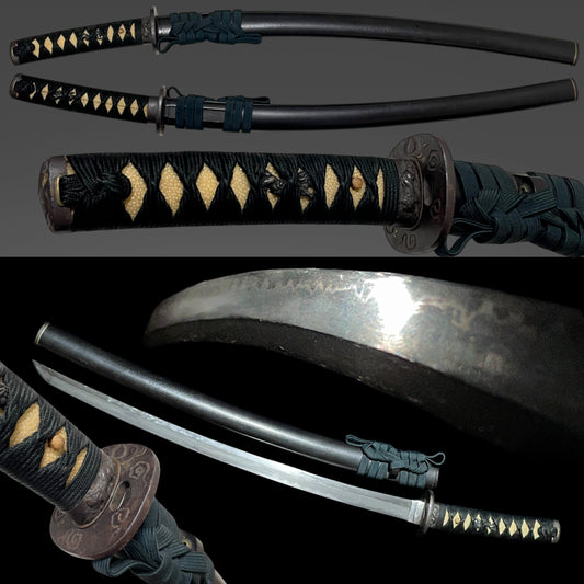 Iron Fittings Long Wakizashi, Unmon Tsuba 雲紋鍔, Muromachi period mumei