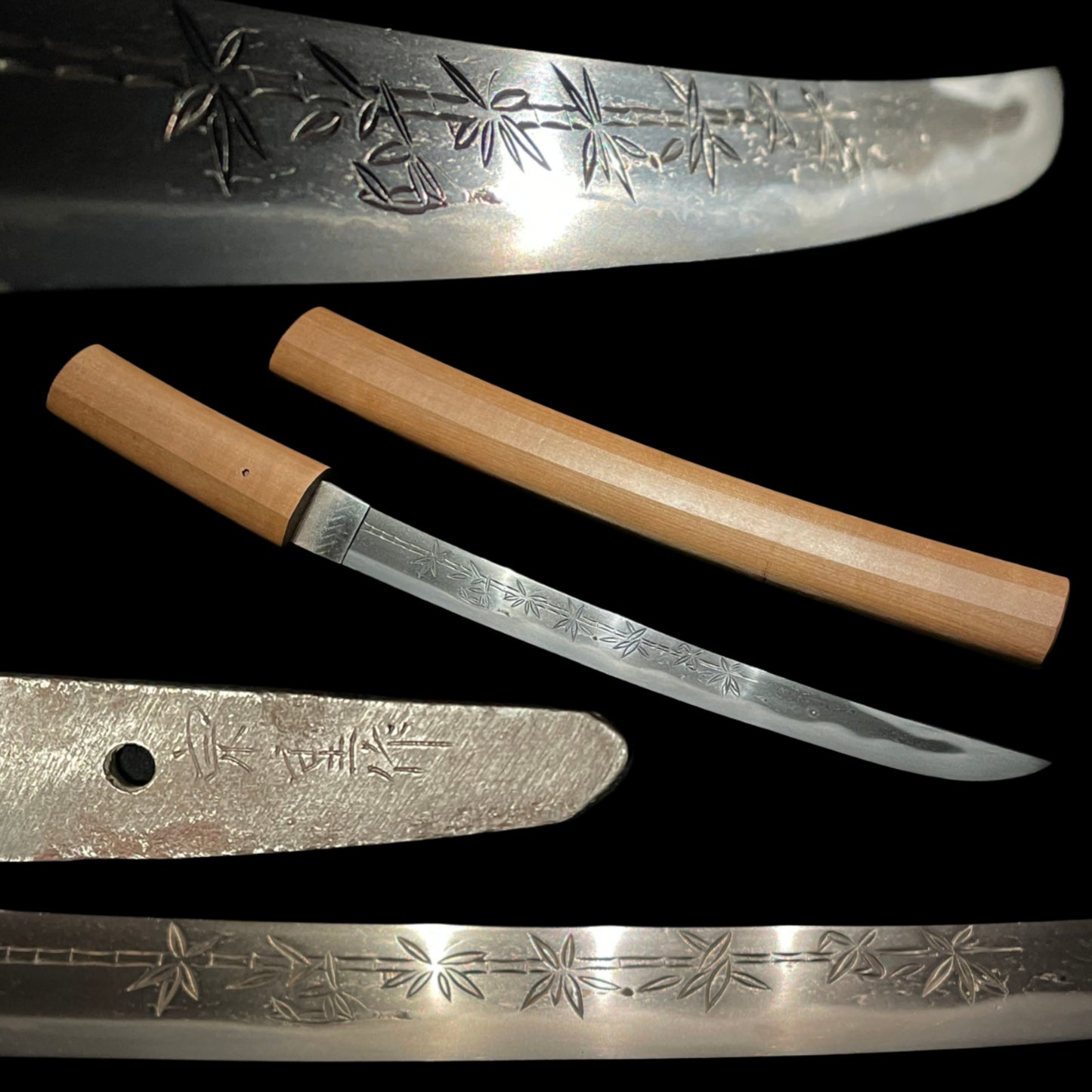 HORIMONO Sasatake 笹竹 TANTO, Muneshige 宗重 signed, Hirazukuri blade