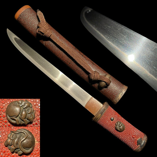 Red Tanto with Kozuka, Mouse Menuki, Masame-Hada 柾目肌 Edo period mumei