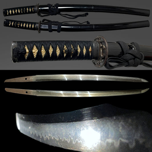 Black Wakizashi, Shakudo Shishi Fuchikashira, Edo period mumei