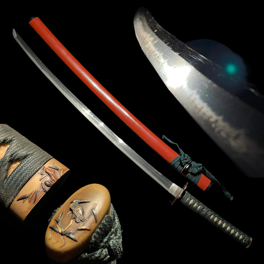 Red KATANA, Noshusekiju Ichimonji 濃州関住一文字 signed, Brass Fuchikashira