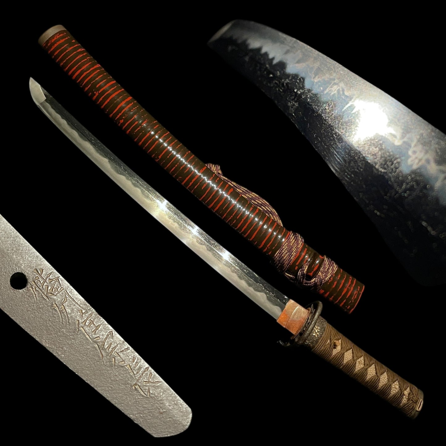 Banshuju Munenaga 播州住宗長 signed Red Wakizashi, with Kozuka, Edo period