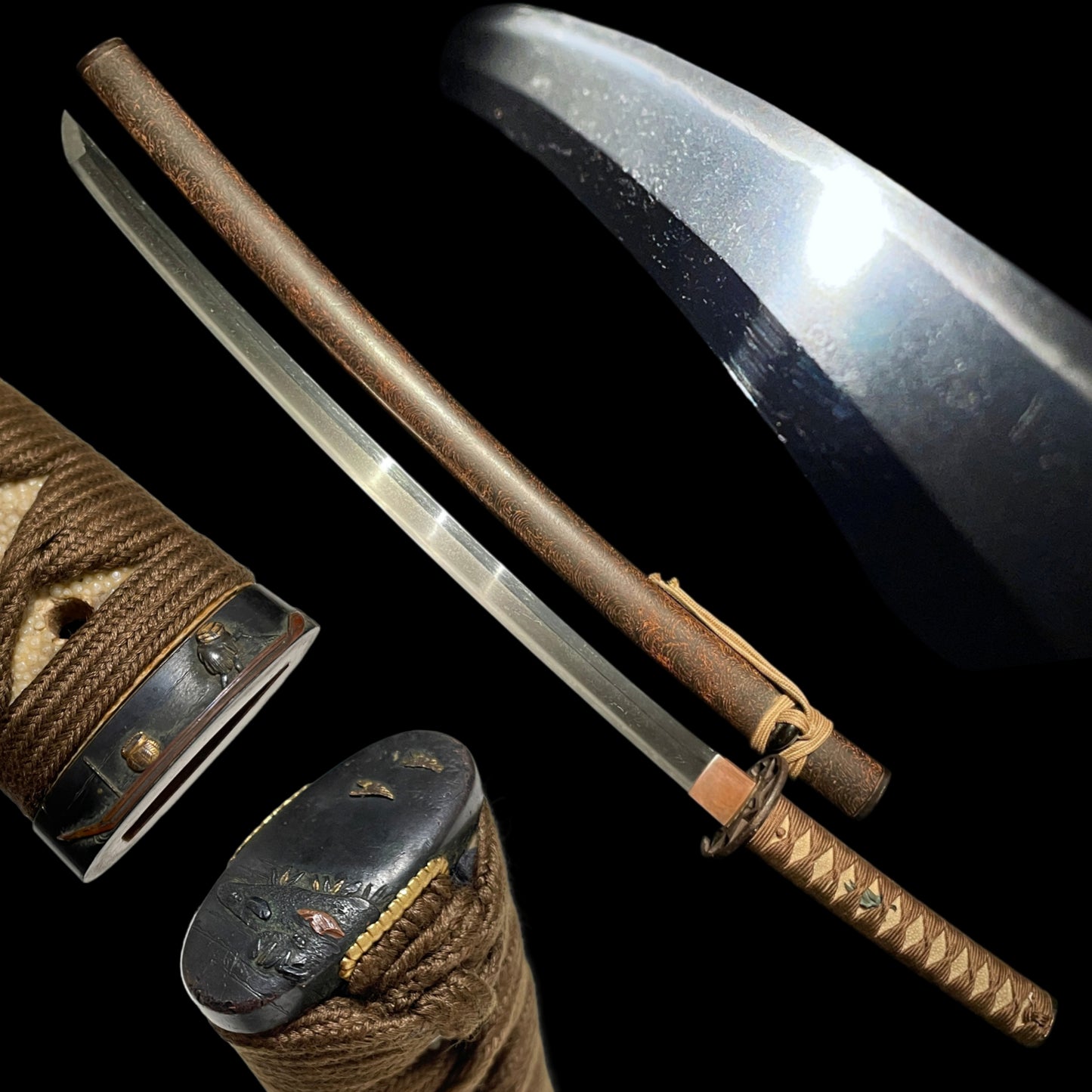 Long Wakizashi, ShibuichiFuchikashira 四分一縁頭, Edo period mumei