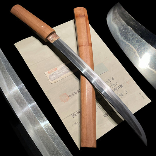 Shimosaka 下坂, Shobuzukuri Wide Wakizashi, Edo period, NBTHK Certificate