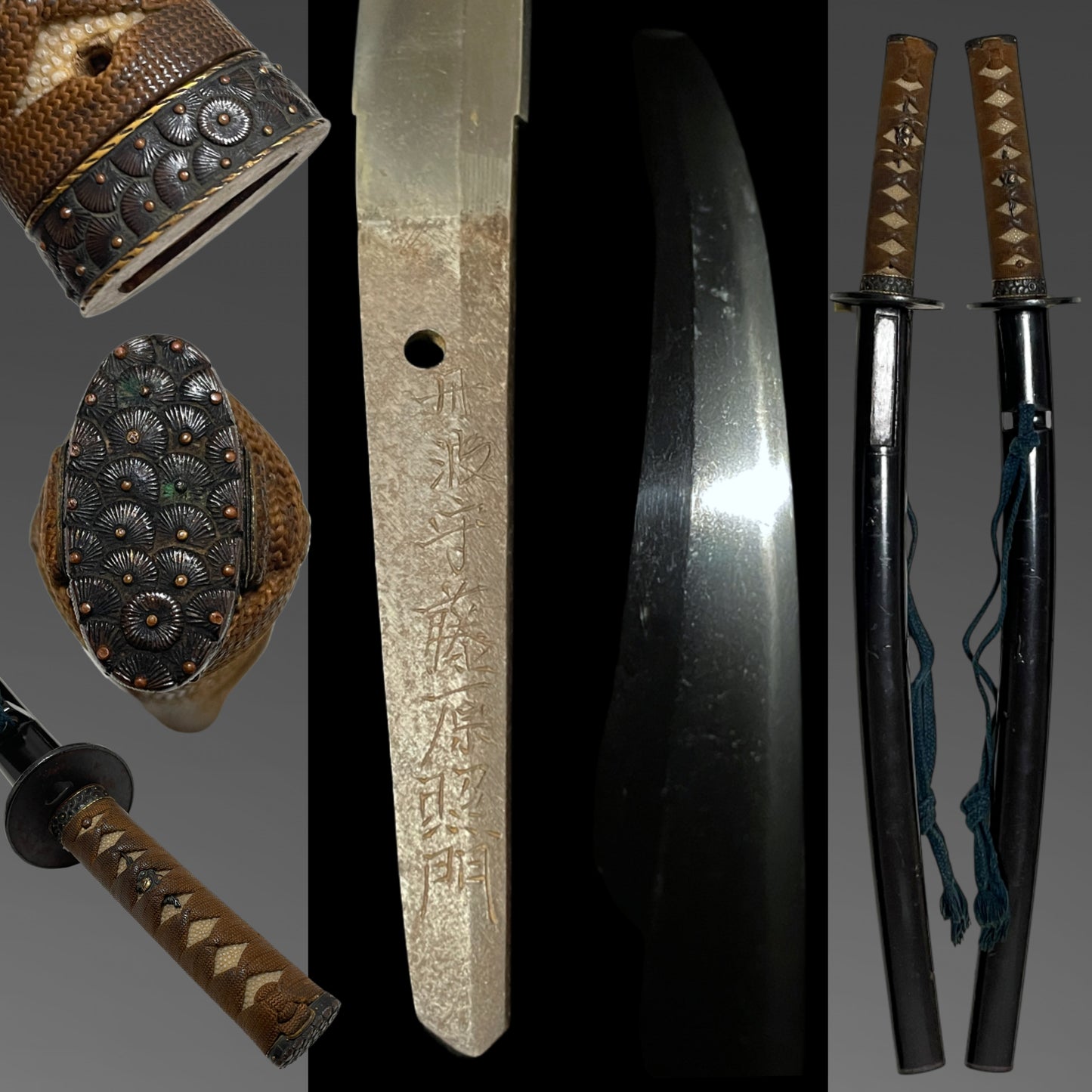 Tanbanokami Fujiwara Terukado 丹波守藤原照門 signed Wakizashi, Pine needles Fuchikashira