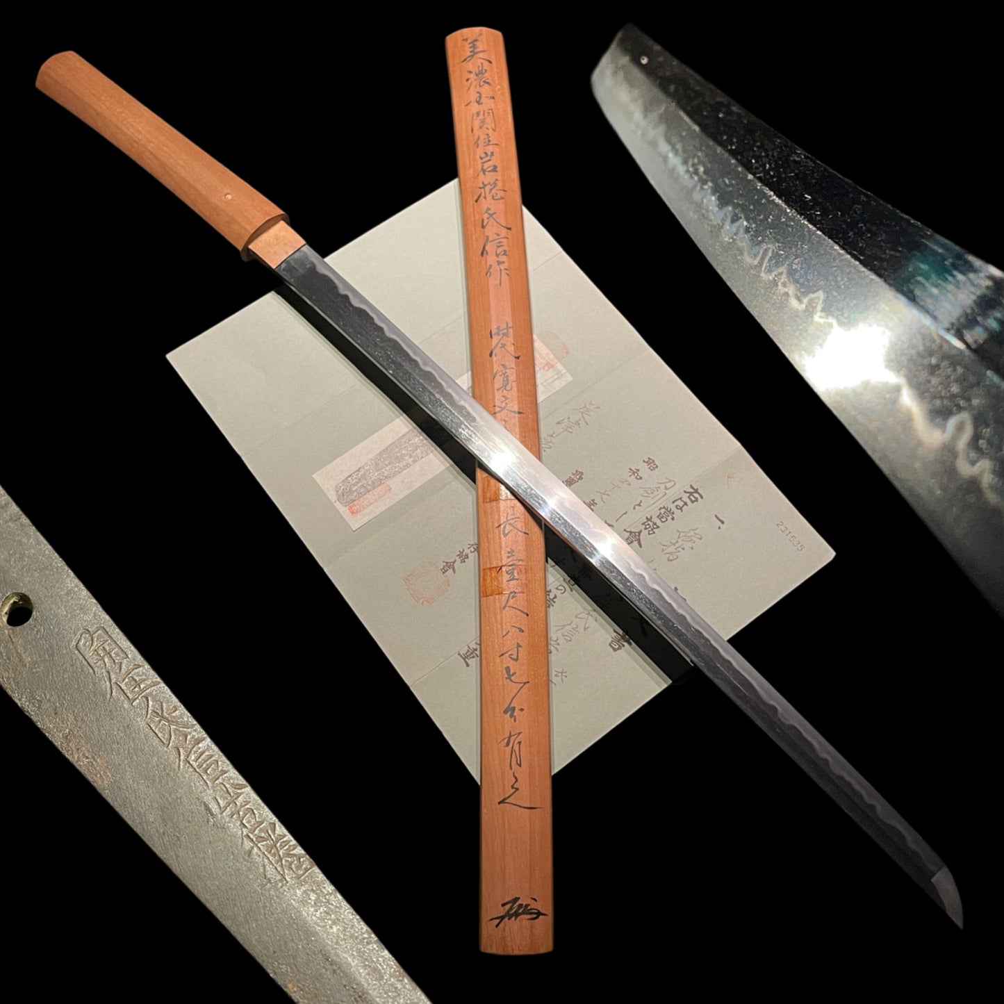 Sekiju Ujinobu Ganmaku 関住氏信岩捲 signed, Straight Long Wakizashi, Sayagaki 鞘書