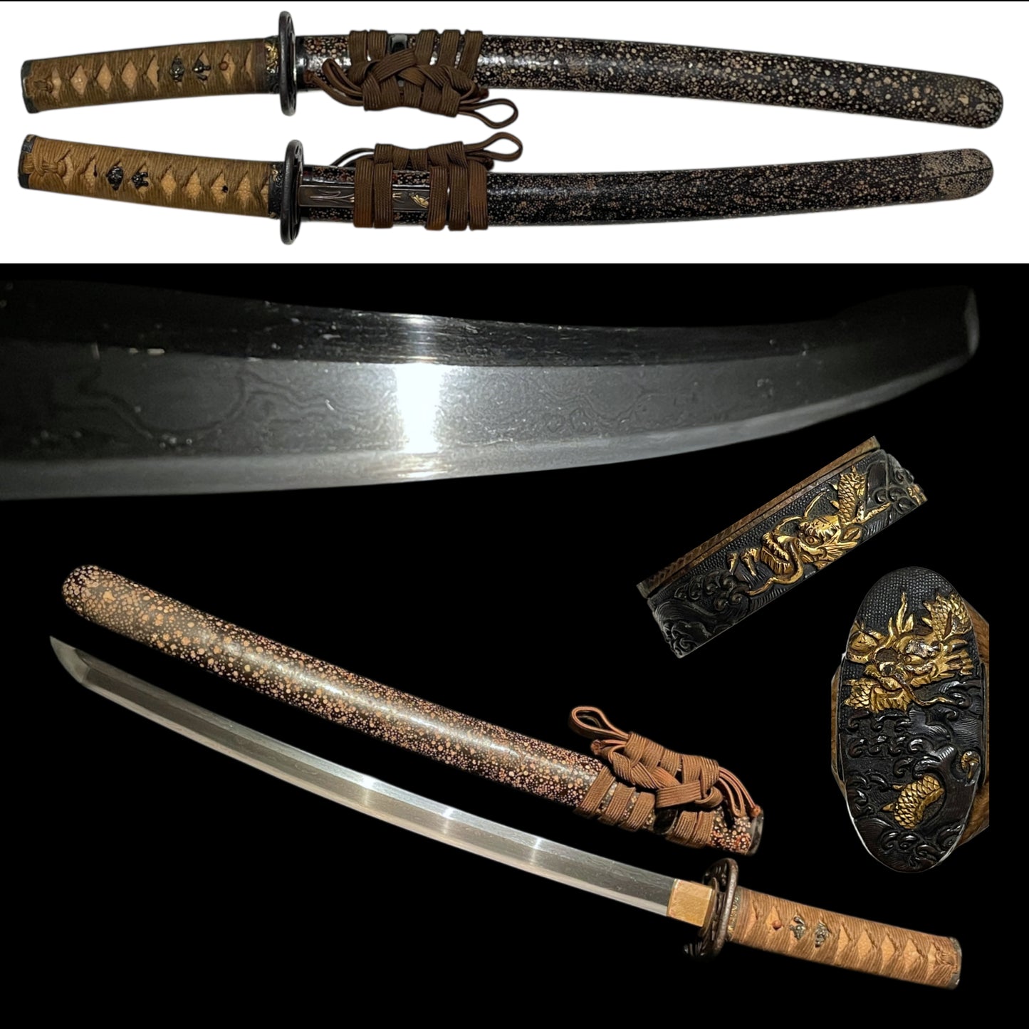 Samesaya-Koshirae 鮫鞘拵 Wakizashi, Oomokumehada, Dragon Fuchikashira, with Kozuka