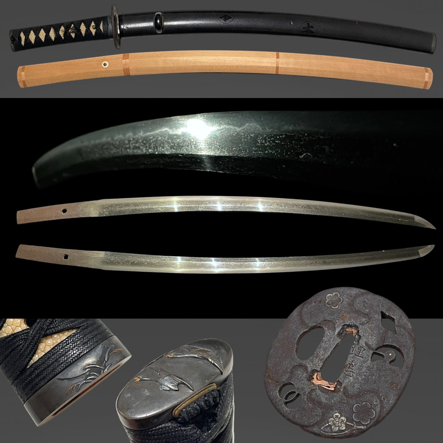 Katsumitsu 勝光 signed Wakizashi, Shibuichi Fuchikashira, Muromachi period, with Shirasaya