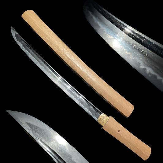 Hirazukuri Wakizashi 平造脇差, Bohi 棒樋 blade, Edo period mumei