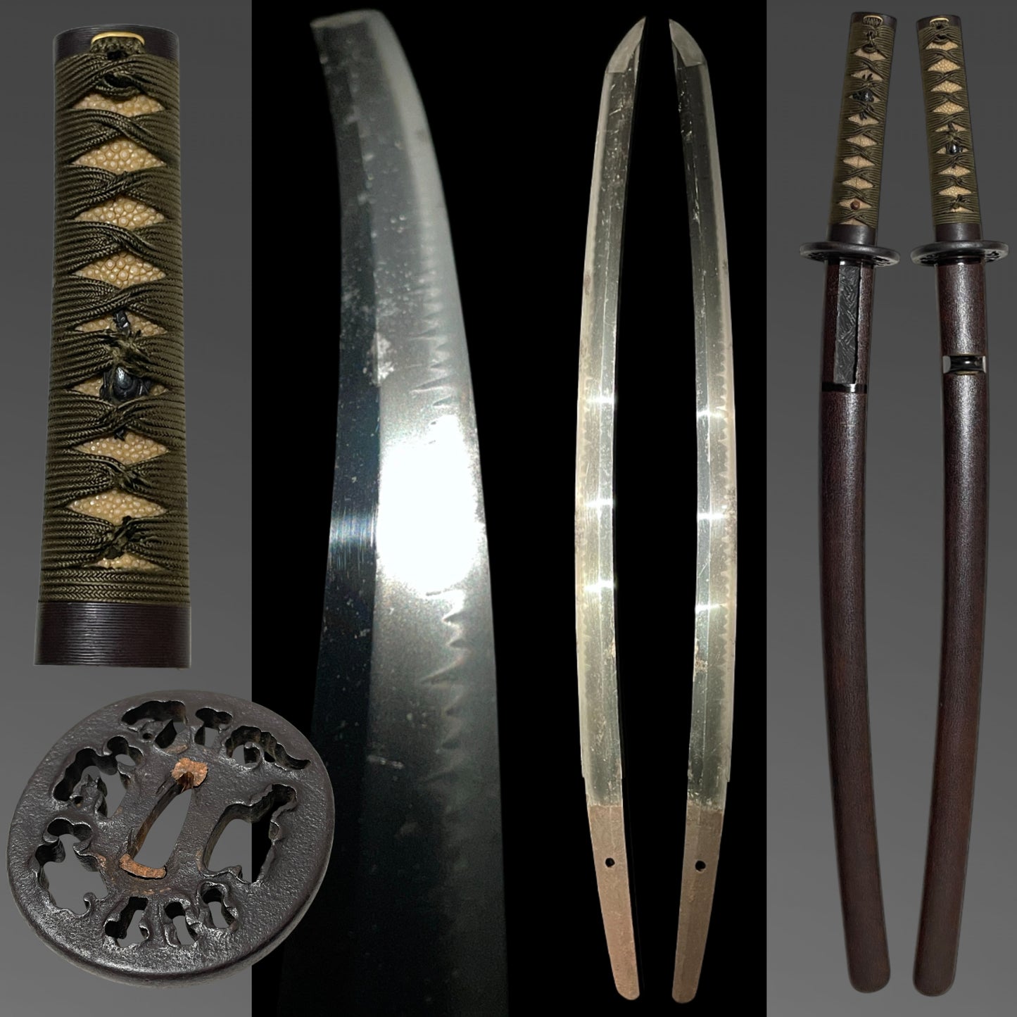 Sanbonsugi hamon 三本杉刃文 Wakizashi, Lotus root Thick Tsuba, Edo period mumei