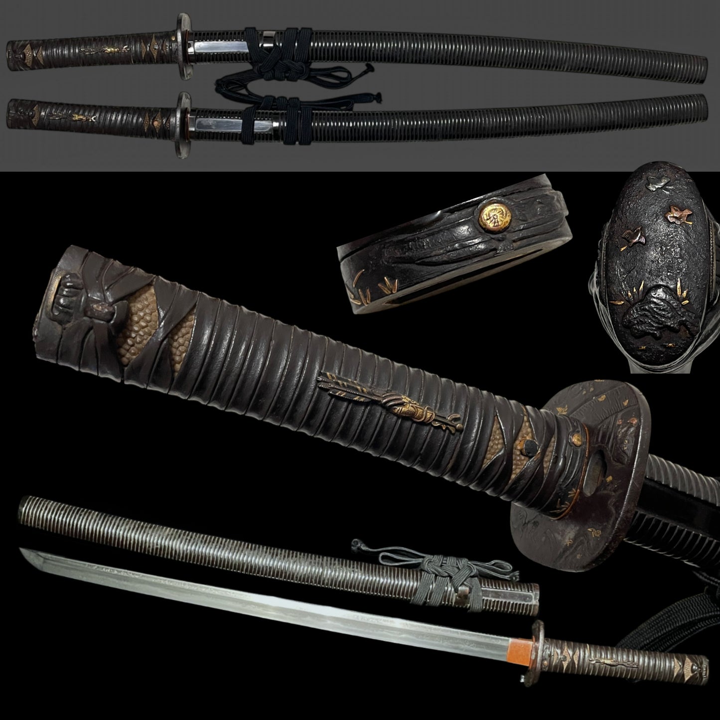 Sendankizami-Saya 千段刻鞘 Long Wakizashi, Ninja Style Straight blade, Edo period mumei
