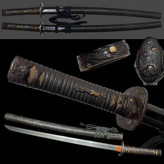 Sendankizami-Saya 千段刻鞘 Long Wakizashi, Ninja Style Straight blade, Edo period mumei