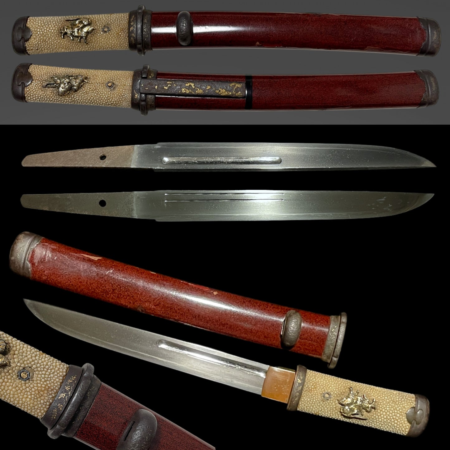Red TANTO with Kozuka, Iron Fittings, Late Edo period mumei, Bakumatsu era