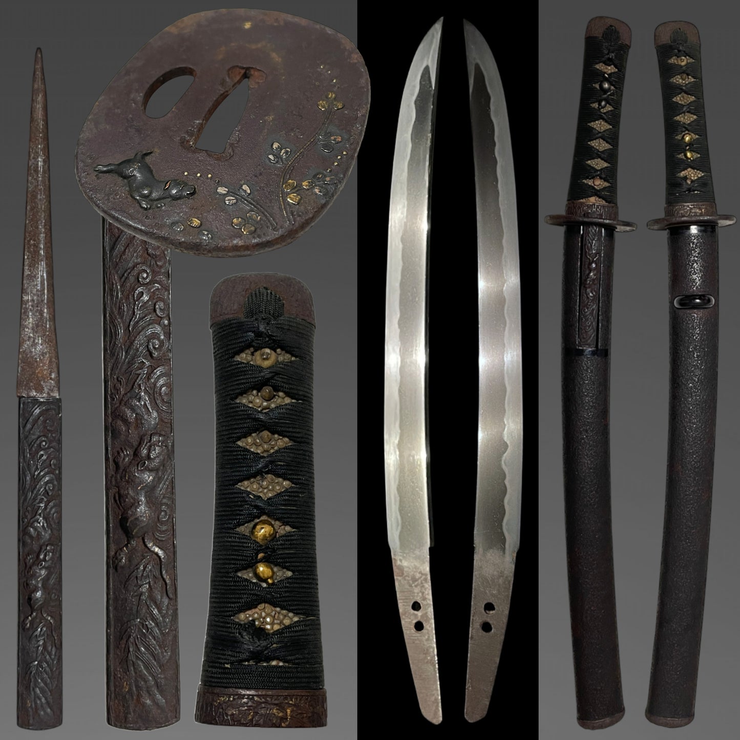 Sunnnobi-TANTO 寸延短刀, Puppy Tsuba and Tiger Kozuka, Late Edo period mumei