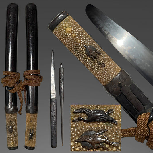 Shibuichi Fittings Aikuchi Koshirae TANTO, with Kozuka Kogai, Edo period mumei