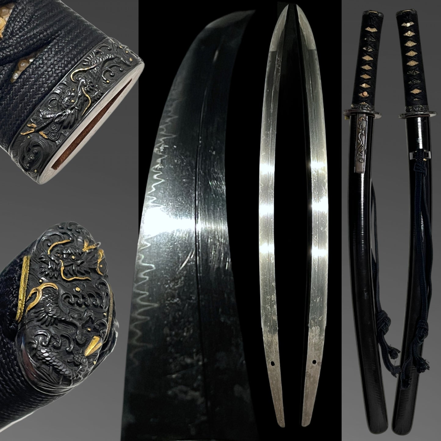 Ookissaki 大切先 Wakizashi, Dragon Fuchikashira, 因州住壽正 signed Kozuka, Edo period mumei