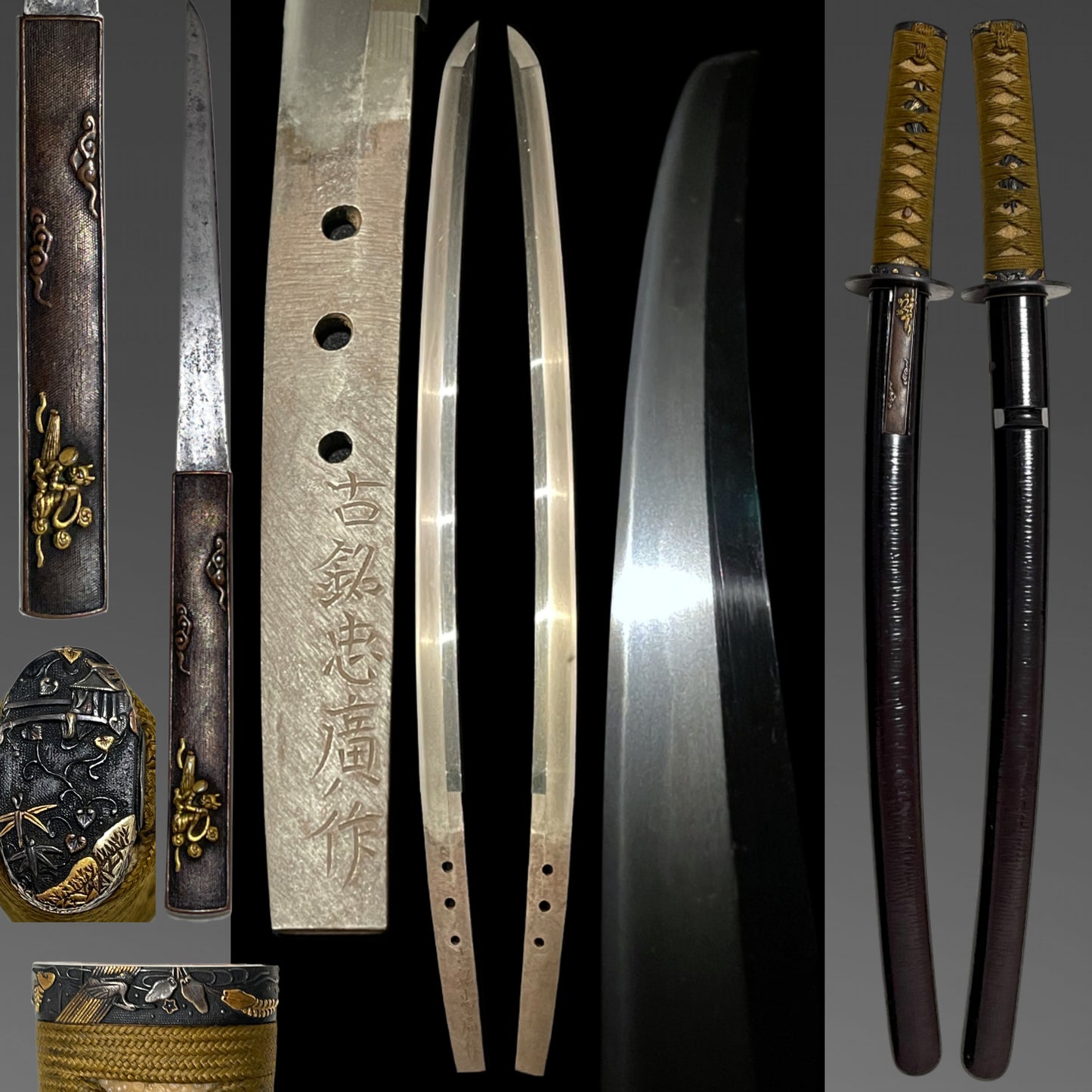 Komei Tadahiro saku 古銘忠廣作 signed Wakizashi, Homarekizu 誉傷 Raijin 雷神 Kozuka, Edo period