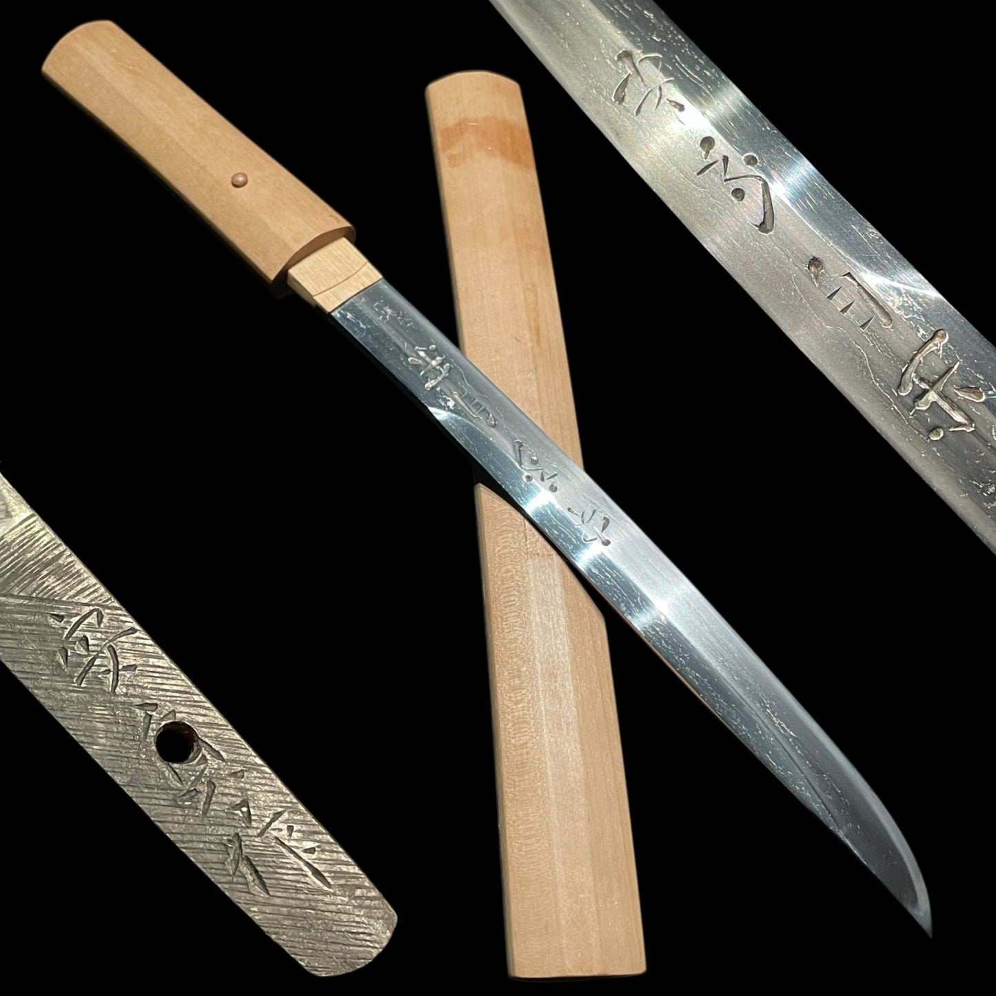 Unokubi-zukuri 鵜首造 TANTO, HORIMONO 刀身彫刻, Yasusada 安貞 signed, Edo period