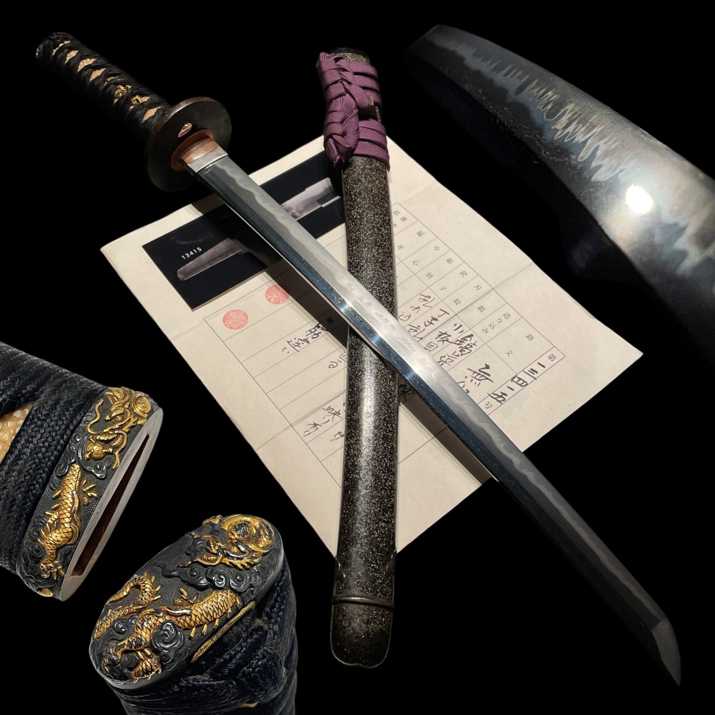 Amazing Hamon, Dragon Fittings Wakizashi, Takada Muneyuki 高田統行, Early Edo period