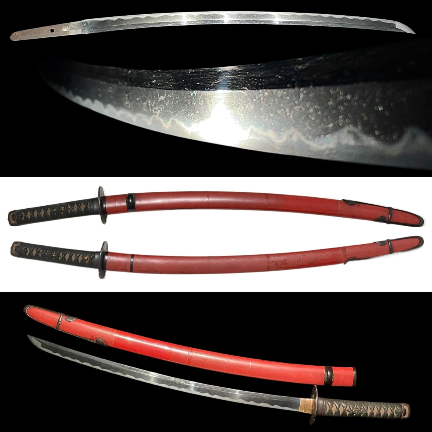 Red TOPPEI-KOSHIRAE 突兵拵 Long Wakizashi, Water bird Tsuba, Edo period mumei