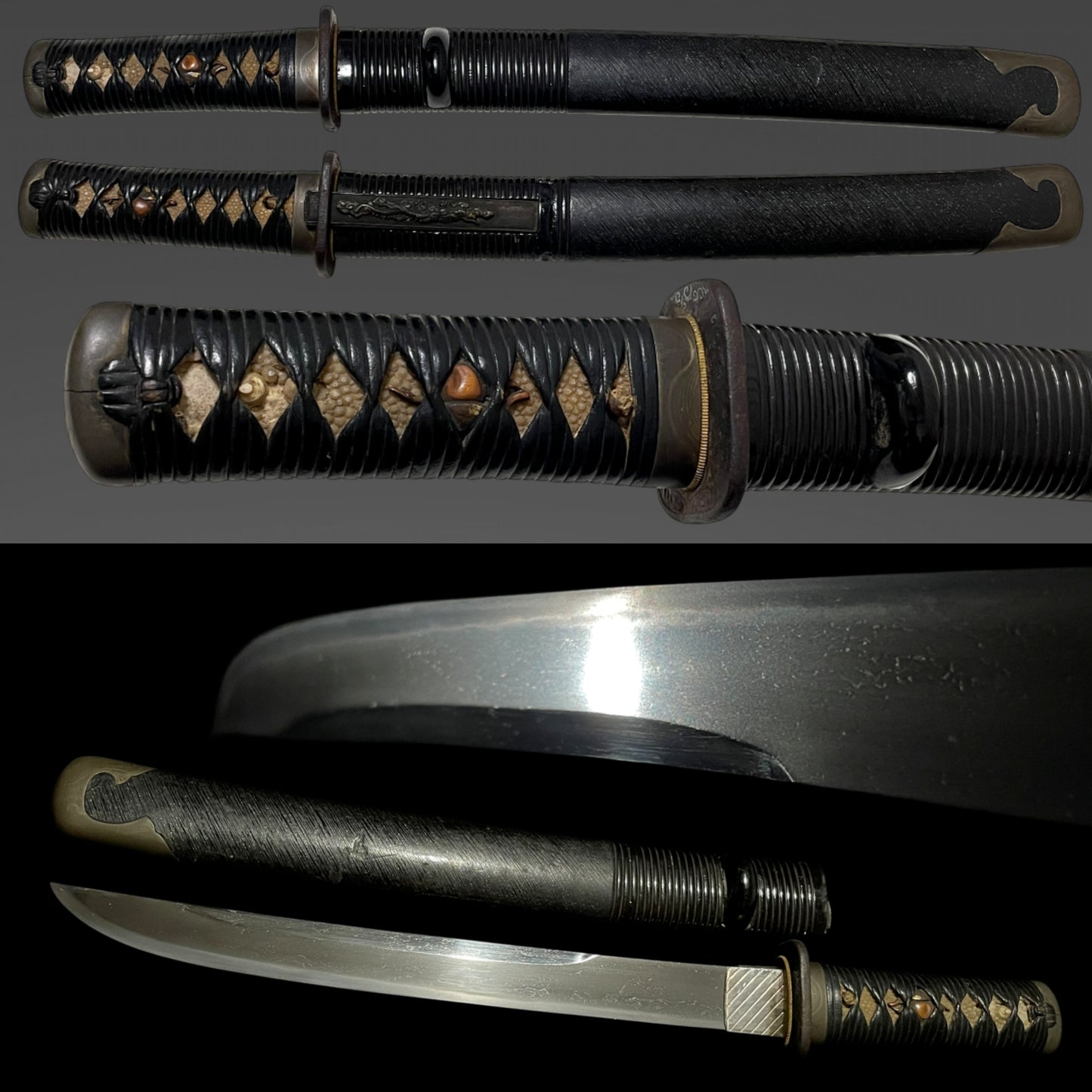 Unokubi-Zukuri 鵜首造, Koshikizami-Saya 腰刻鞘 TANTO, Thick Blade, with Dragon Kozuka