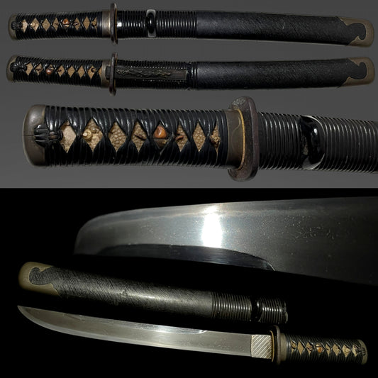 Unokubi-Zukuri 鵜首造, Koshikizami-Saya 腰刻鞘 TANTO, Thick Blade, with Dragon Kozuka