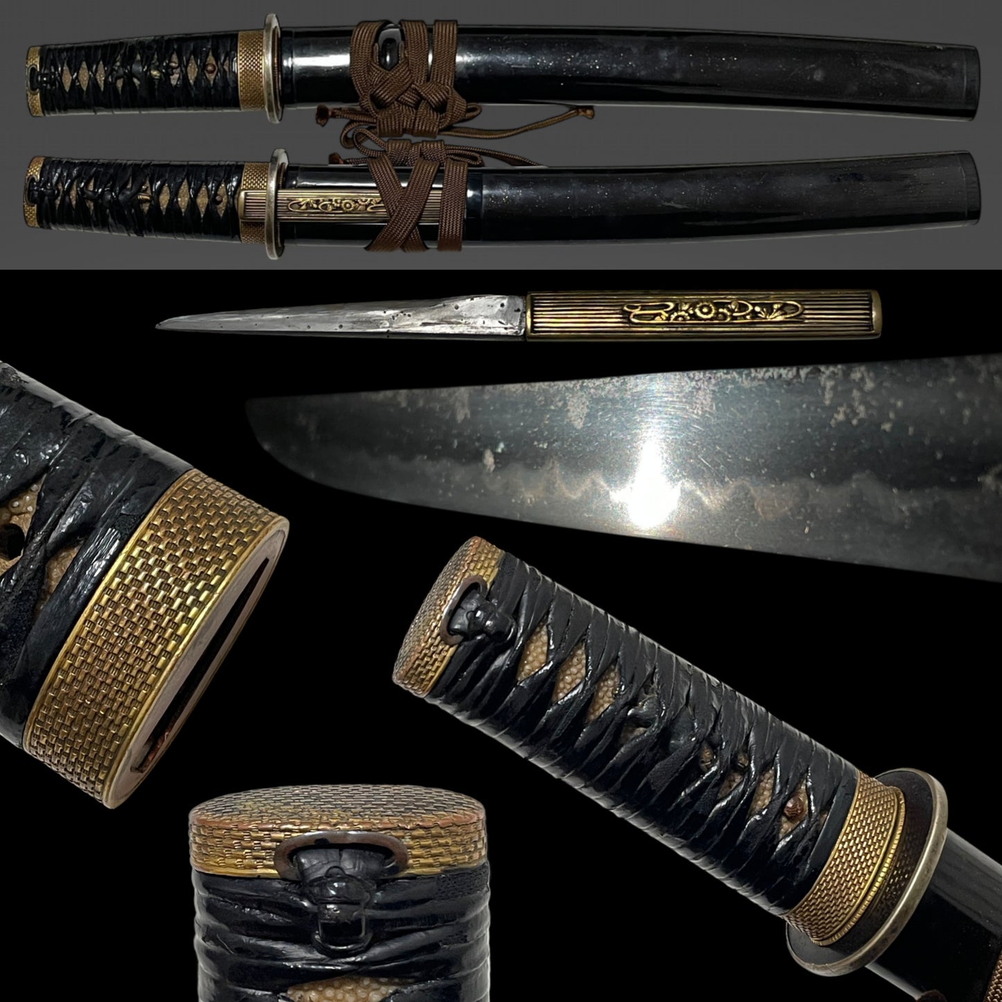 Ajiro 網代 Golden Fuchikashira TANTO, wit Kozuka, Boar Menuki, Edo period mumei