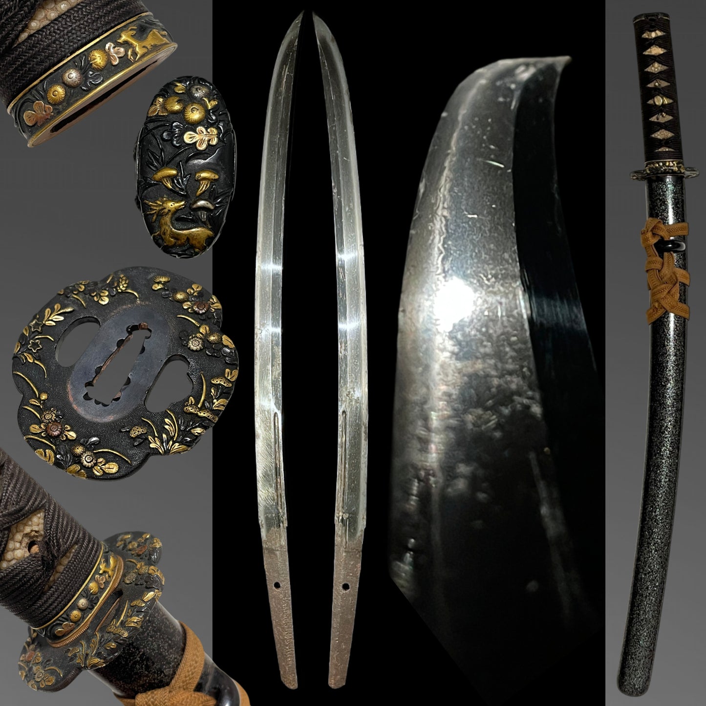 Naginata Naoshi 薙刀直し Wakizashi, Hizenkokuju Tadayoshi 肥前國住忠吉 signed, Mino Fittings