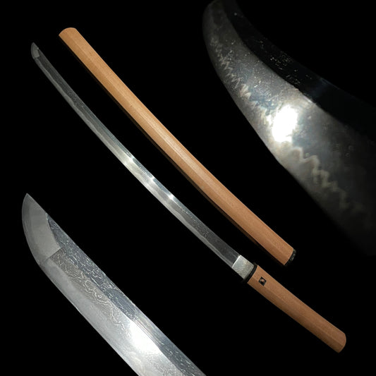 Long Wakizashi Thick blade in Shirasaya, Edo period mumei